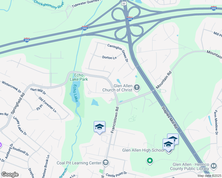 map of restaurants, bars, coffee shops, grocery stores, and more near 9100 Rigney Terrace in Glen Allen