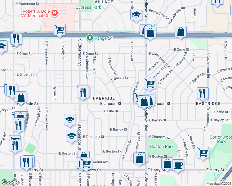 map of restaurants, bars, coffee shops, grocery stores, and more near 873 Lexington Road in Wichita