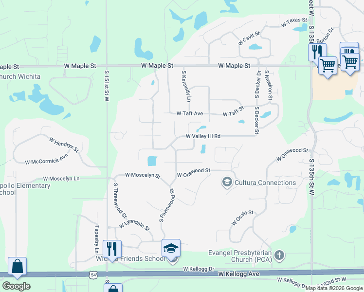 map of restaurants, bars, coffee shops, grocery stores, and more near West McCormick Circle in Wichita