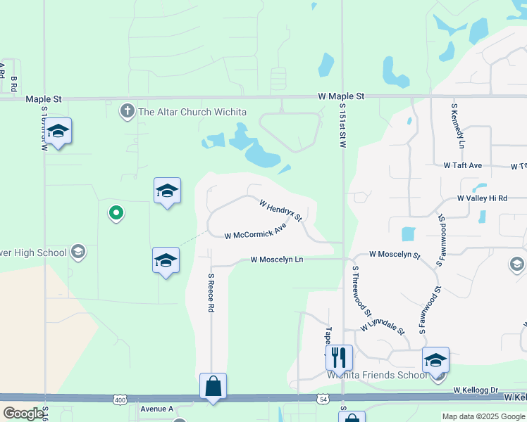 map of restaurants, bars, coffee shops, grocery stores, and more near 15605 West Hendryx Street in Goddard