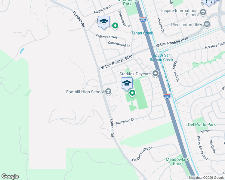 map of restaurants, bars, coffee shops, grocery stores, and more near 4375 Foothill Rd in Pleasanton