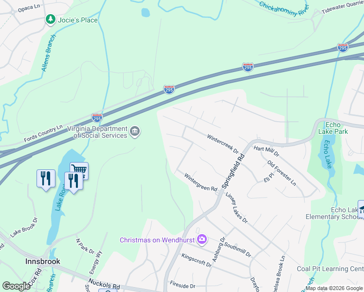 map of restaurants, bars, coffee shops, grocery stores, and more near 5601 Keelwood Court in Glen Allen