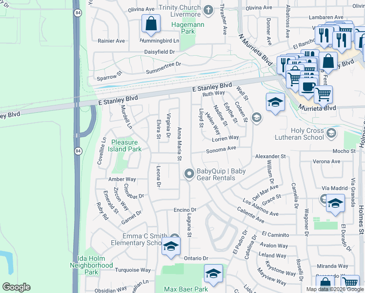 map of restaurants, bars, coffee shops, grocery stores, and more near 313 El Caminito in Livermore
