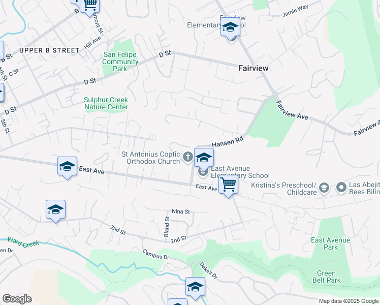 map of restaurants, bars, coffee shops, grocery stores, and more near 2246 Oak Creek Place in Hayward