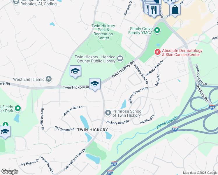 map of restaurants, bars, coffee shops, grocery stores, and more near 5000 Hickory Downs Court in Glen Allen
