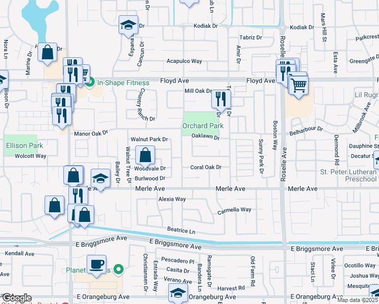 map of restaurants, bars, coffee shops, grocery stores, and more near 2009 Star Oak Avenue in Modesto