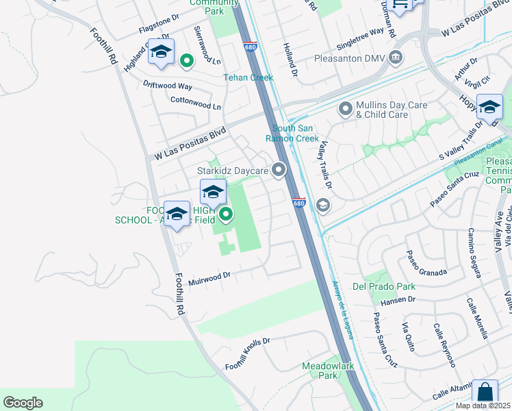 map of restaurants, bars, coffee shops, grocery stores, and more near 7467 Sundrop Court in Pleasanton