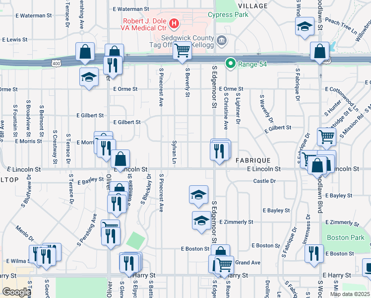 map of restaurants, bars, coffee shops, grocery stores, and more near 752 South Beverly Street in Wichita