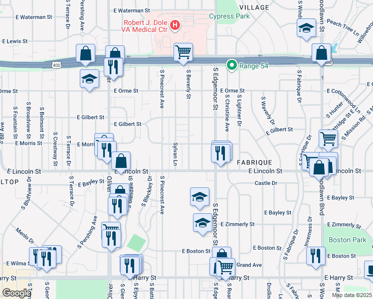 map of restaurants, bars, coffee shops, grocery stores, and more near 752 South Beverly Street in Wichita