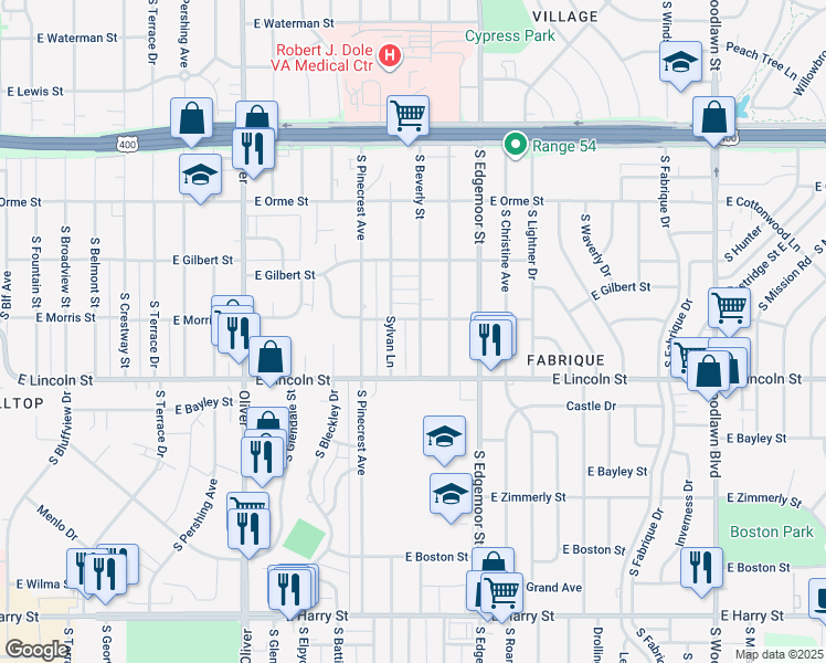 map of restaurants, bars, coffee shops, grocery stores, and more near 752 South Beverly Street in Wichita