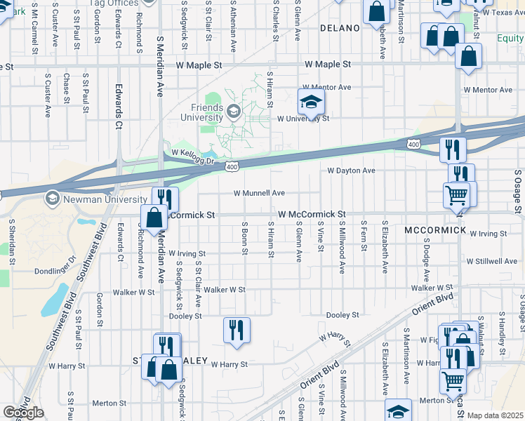 map of restaurants, bars, coffee shops, grocery stores, and more near 2015 Munnell West Street in Wichita