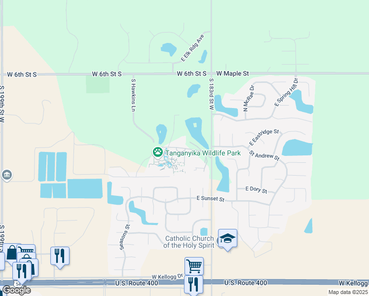 map of restaurants, bars, coffee shops, grocery stores, and more near Toy Box Lane in Goddard