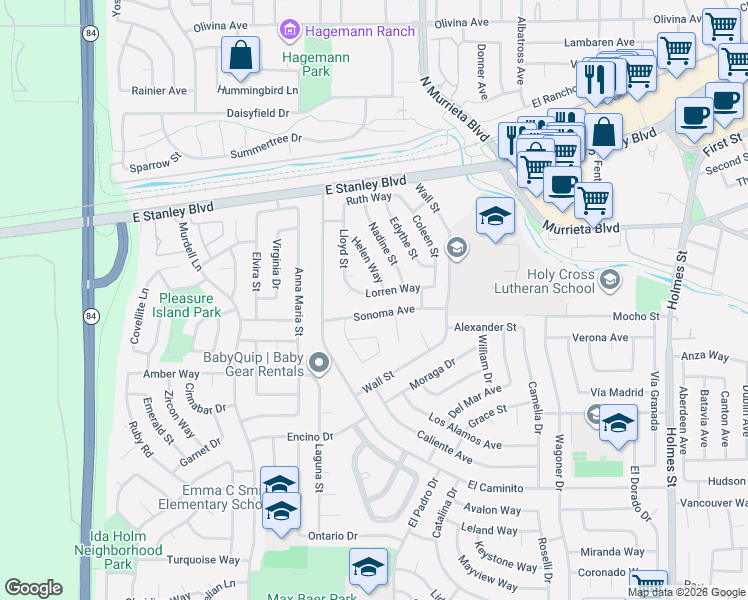 map of restaurants, bars, coffee shops, grocery stores, and more near 554 Lorren Way in Livermore