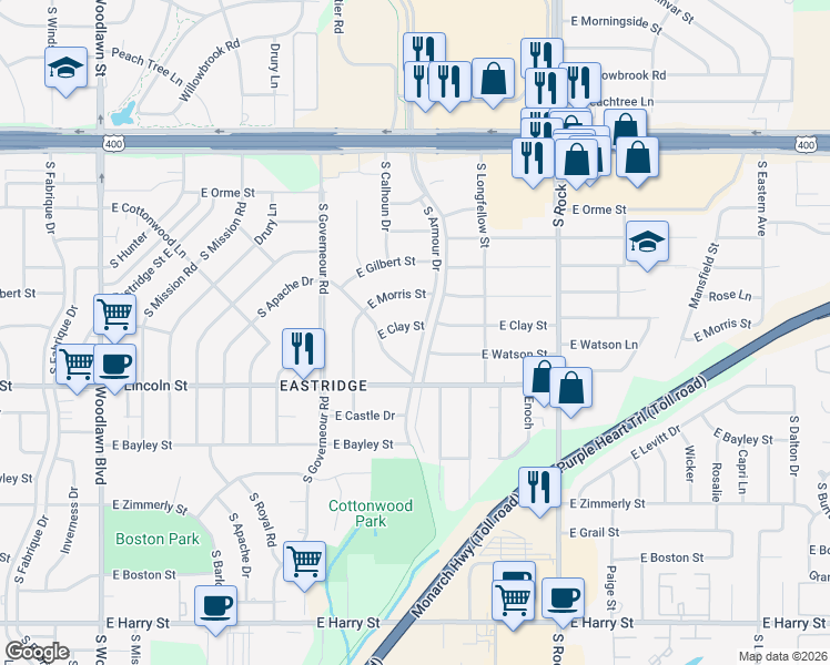 map of restaurants, bars, coffee shops, grocery stores, and more near 745 South Armour Street in Wichita