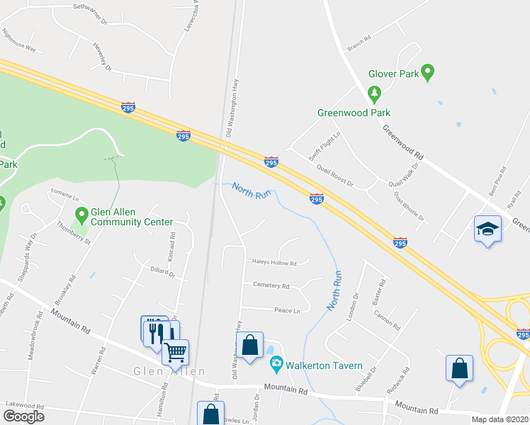 map of restaurants, bars, coffee shops, grocery stores, and more near 11041 Old Washington Highway in Glen Allen