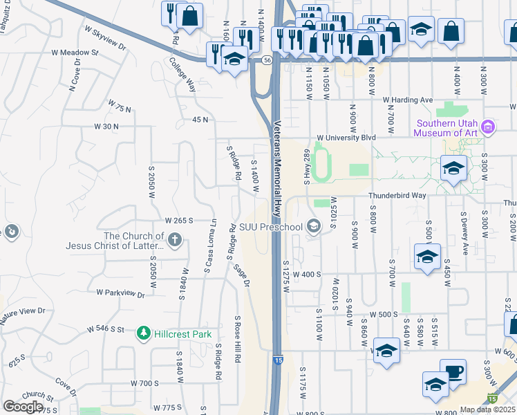 map of restaurants, bars, coffee shops, grocery stores, and more near 165 South 1400 West in Cedar City