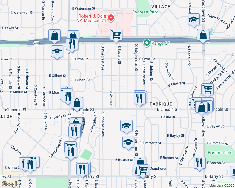 map of restaurants, bars, coffee shops, grocery stores, and more near 752 South Beverly Street in Wichita