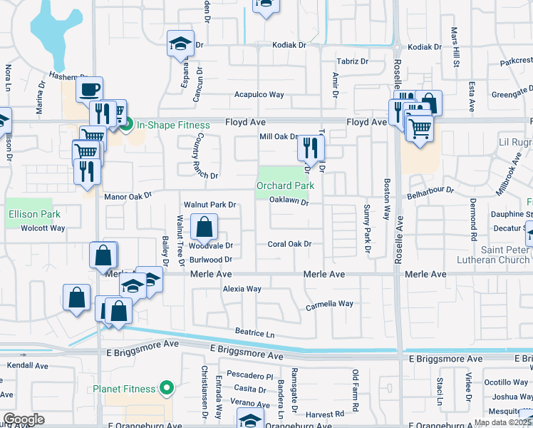 map of restaurants, bars, coffee shops, grocery stores, and more near 2017 Star Oak Avenue in Modesto