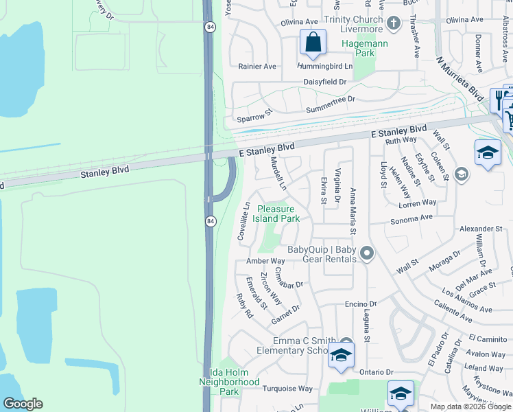 map of restaurants, bars, coffee shops, grocery stores, and more near 319 Pearl Drive in Livermore