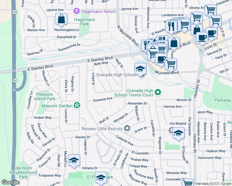map of restaurants, bars, coffee shops, grocery stores, and more near 656 Lorren Way in Livermore