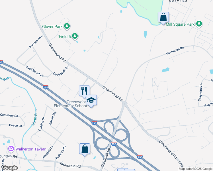 map of restaurants, bars, coffee shops, grocery stores, and more near 10961 Greenwood Road in Glen Allen