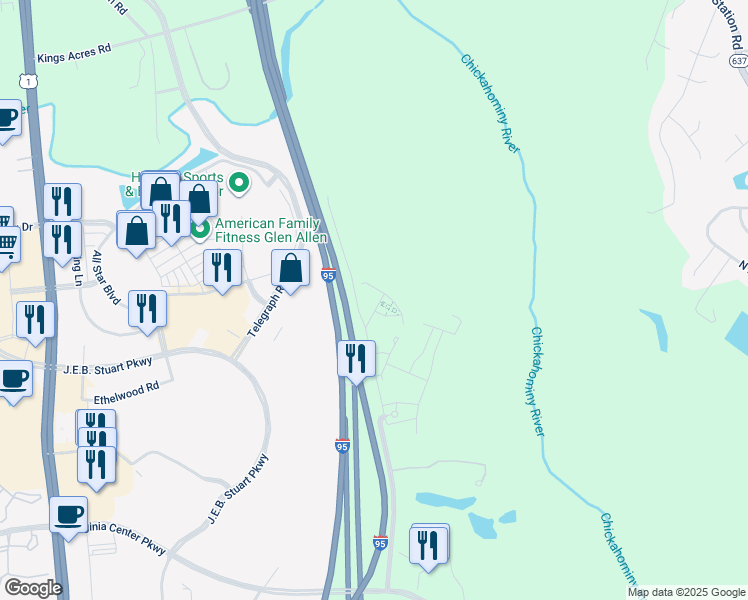 map of restaurants, bars, coffee shops, grocery stores, and more near 934 Wellston Court in Glen Allen