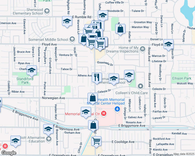 map of restaurants, bars, coffee shops, grocery stores, and more near 2030 Coffee Road in Modesto