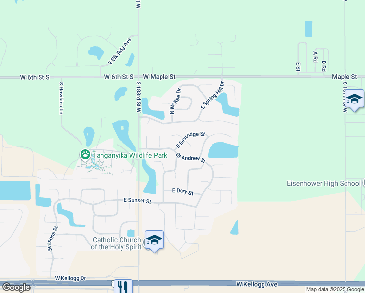 map of restaurants, bars, coffee shops, grocery stores, and more near 2210 East Eastridge Street in Goddard