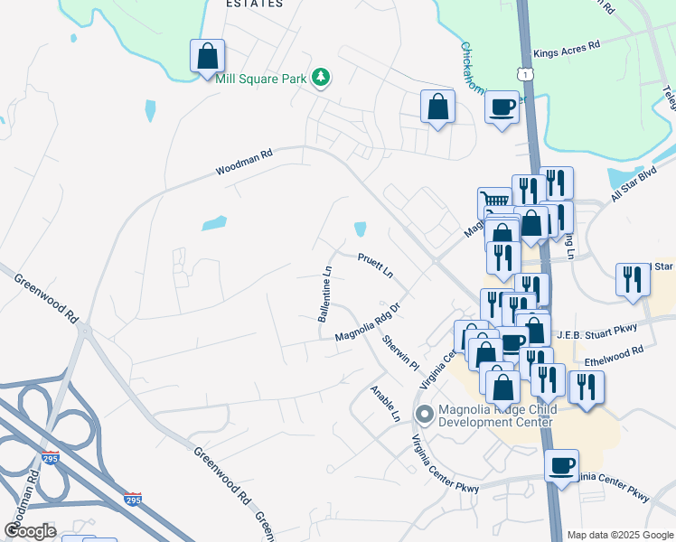 map of restaurants, bars, coffee shops, grocery stores, and more near 10708 Tutelo Place in Glen Allen