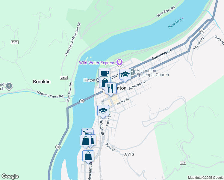 map of restaurants, bars, coffee shops, grocery stores, and more near 212 Temple St in Hinton