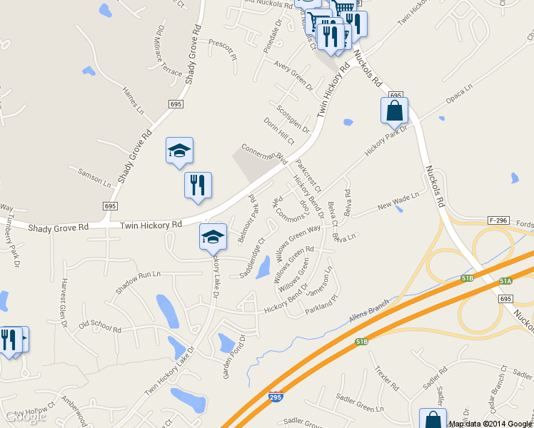 map of restaurants, bars, coffee shops, grocery stores, and more near 4948 Saddleridge Court in Glen Allen