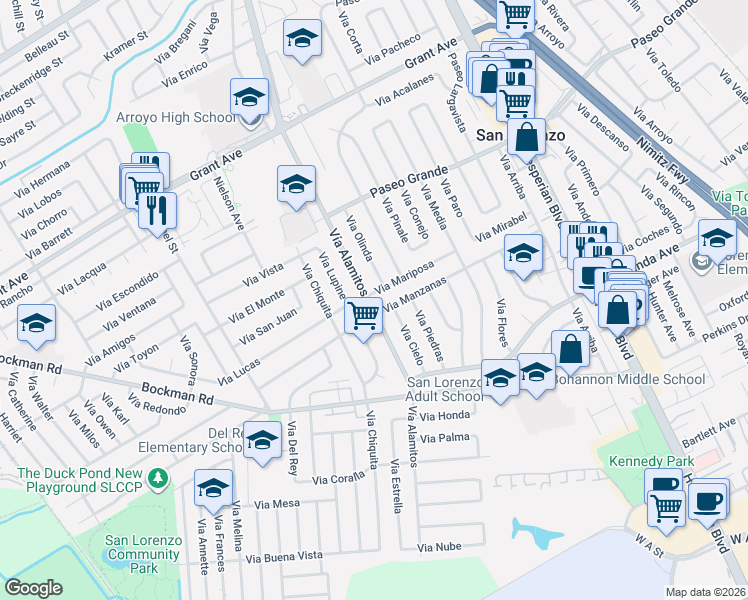 map of restaurants, bars, coffee shops, grocery stores, and more near in San Lorenzo