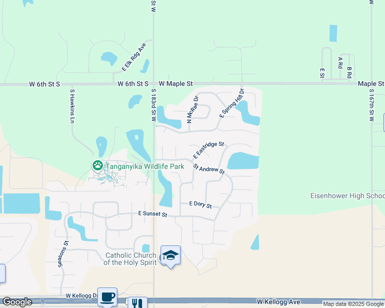 map of restaurants, bars, coffee shops, grocery stores, and more near 2210 East Eastridge Street in Goddard