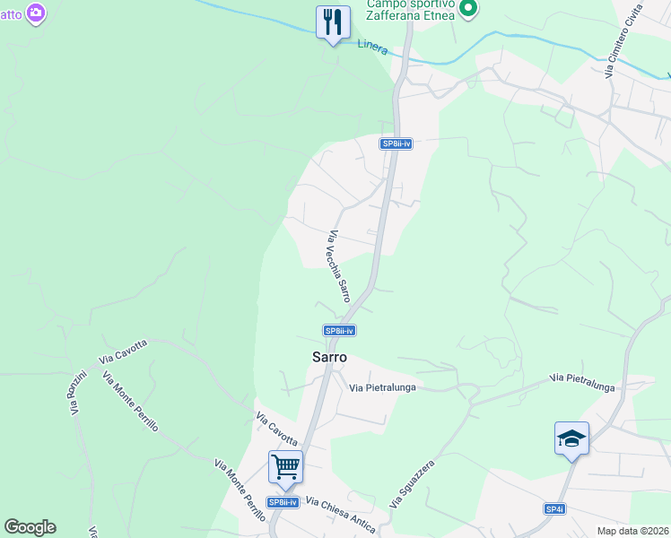 map of restaurants, bars, coffee shops, grocery stores, and more near 47 Via Vecchia Sarro in Zafferana Etnea