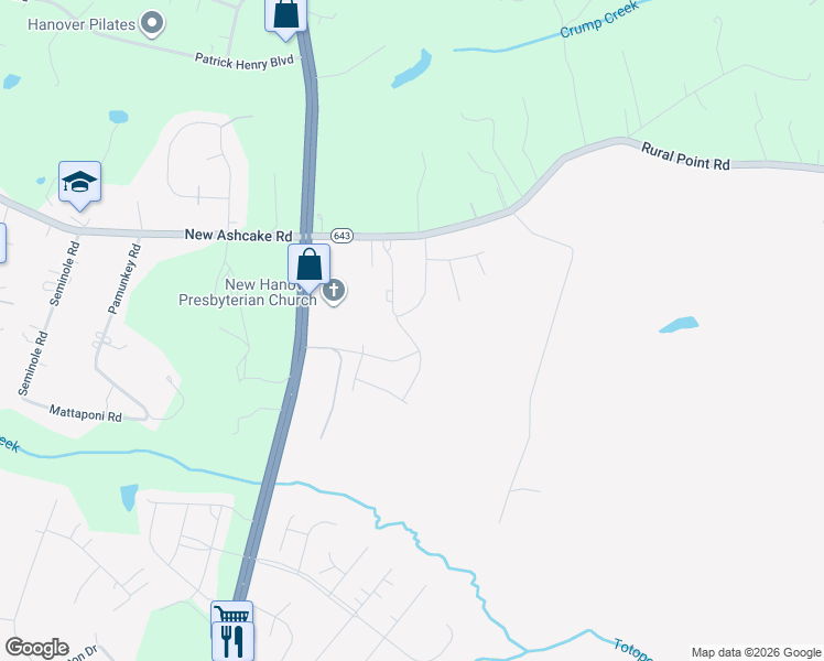 map of restaurants, bars, coffee shops, grocery stores, and more near 10058 Chamberlayne Road in Mechanicsville