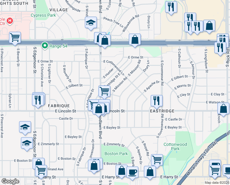 map of restaurants, bars, coffee shops, grocery stores, and more near 774 South Mission Road in Wichita