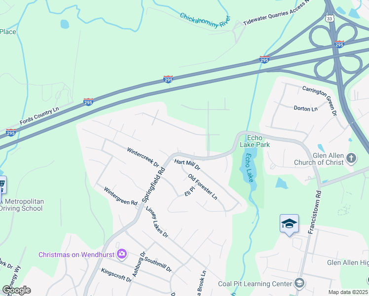 map of restaurants, bars, coffee shops, grocery stores, and more near 5352 Springfield Road in Glen Allen