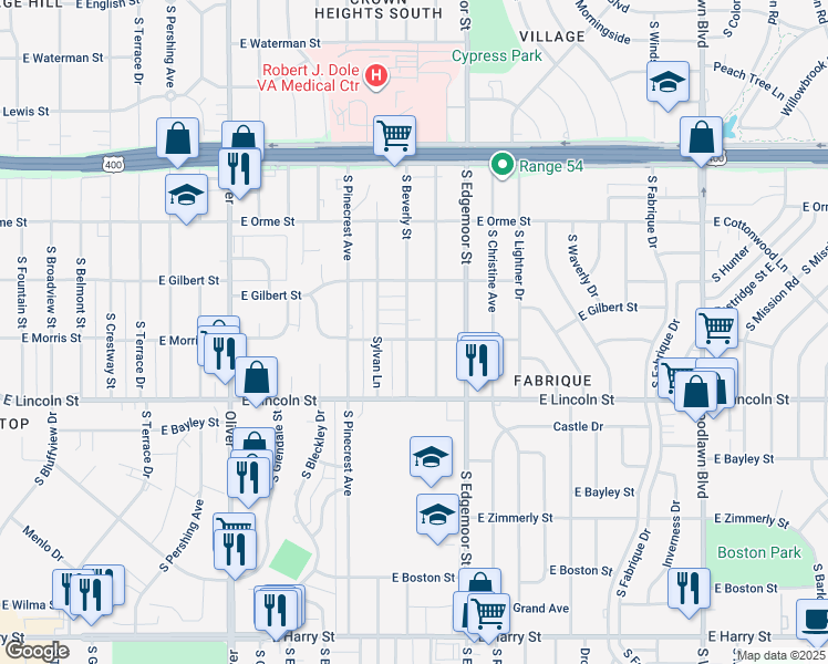 map of restaurants, bars, coffee shops, grocery stores, and more near 752 South Beverly Street in Wichita