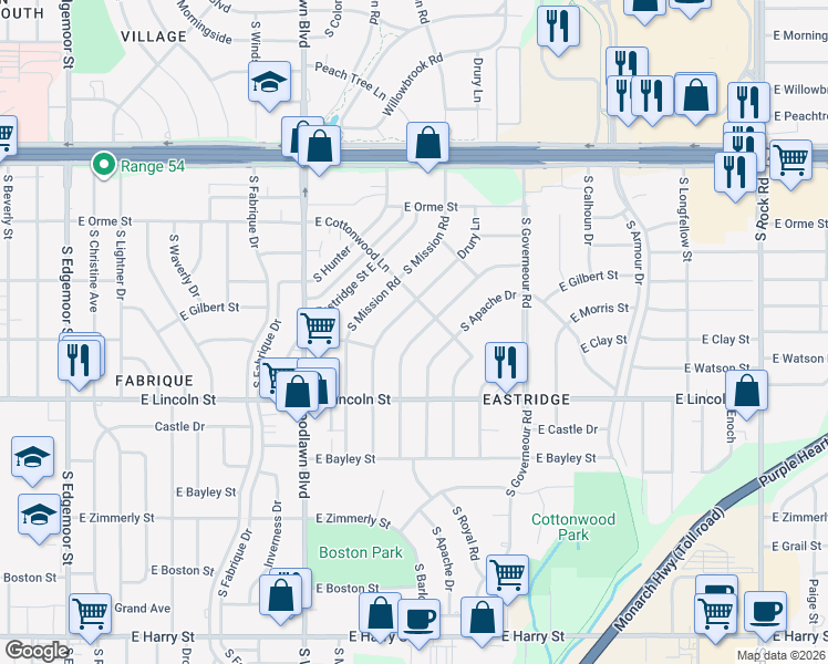 map of restaurants, bars, coffee shops, grocery stores, and more near 732 South Drury Lane in Wichita