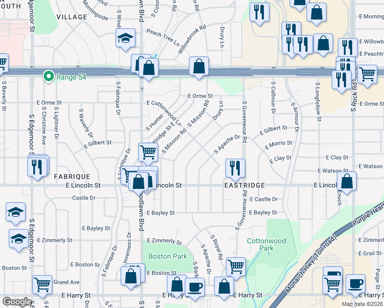 map of restaurants, bars, coffee shops, grocery stores, and more near 732 South Drury Lane in Wichita