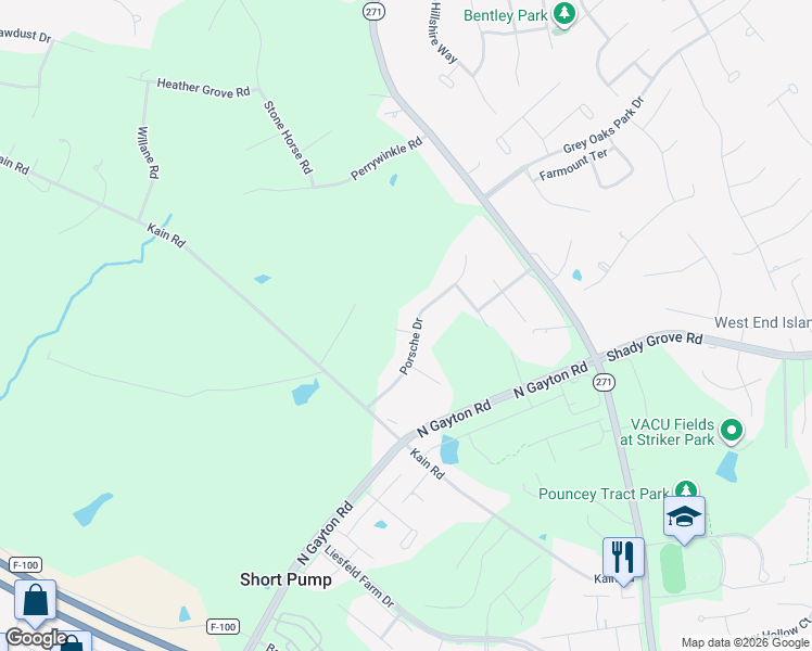 map of restaurants, bars, coffee shops, grocery stores, and more near 12285 Porsche Drive in Glen Allen