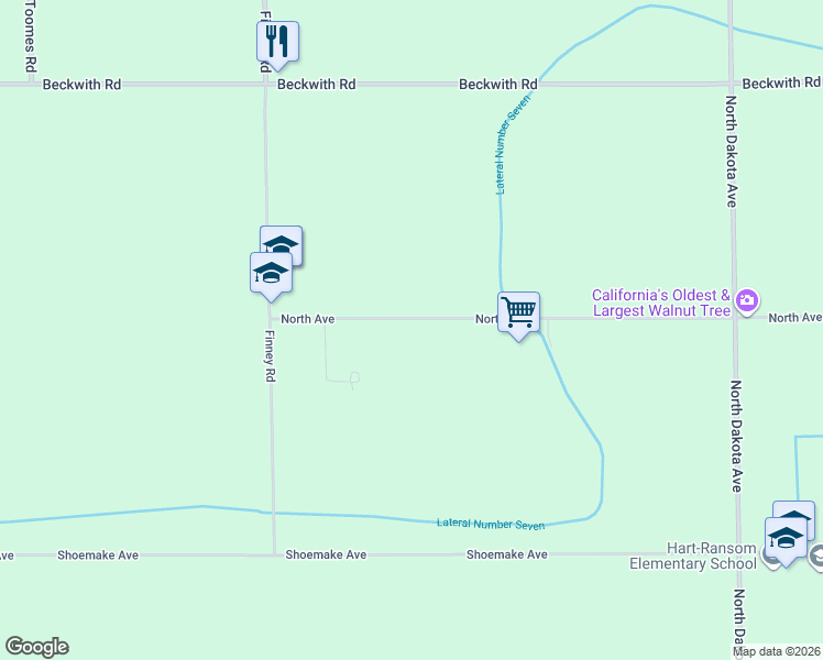 map of restaurants, bars, coffee shops, grocery stores, and more near 4719 North Avenue in Modesto