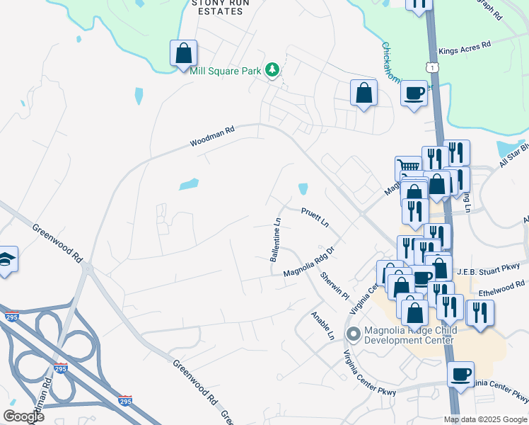 map of restaurants, bars, coffee shops, grocery stores, and more near 2000 Pruett Ct in Glen Allen