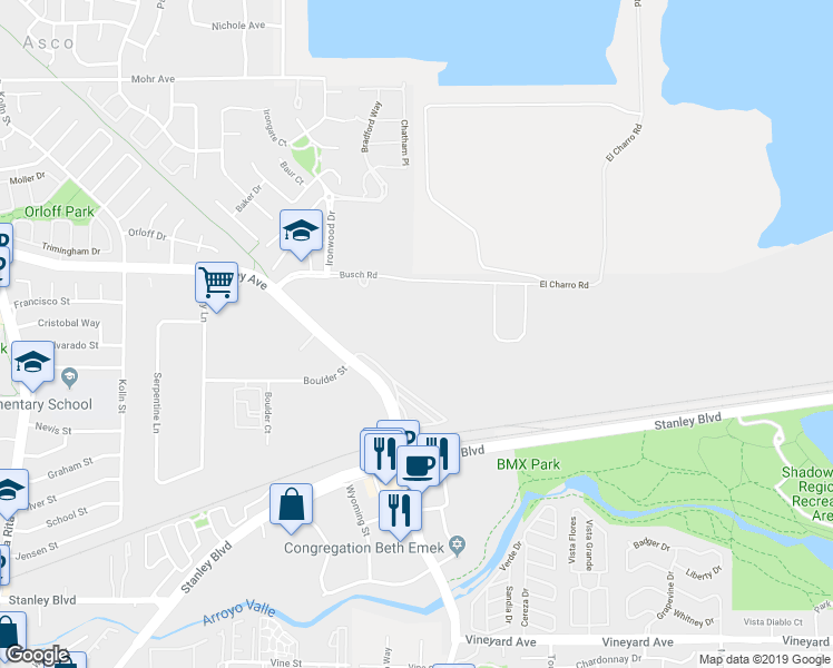 map of restaurants, bars, coffee shops, grocery stores, and more near 3300 Busch Road in Pleasanton