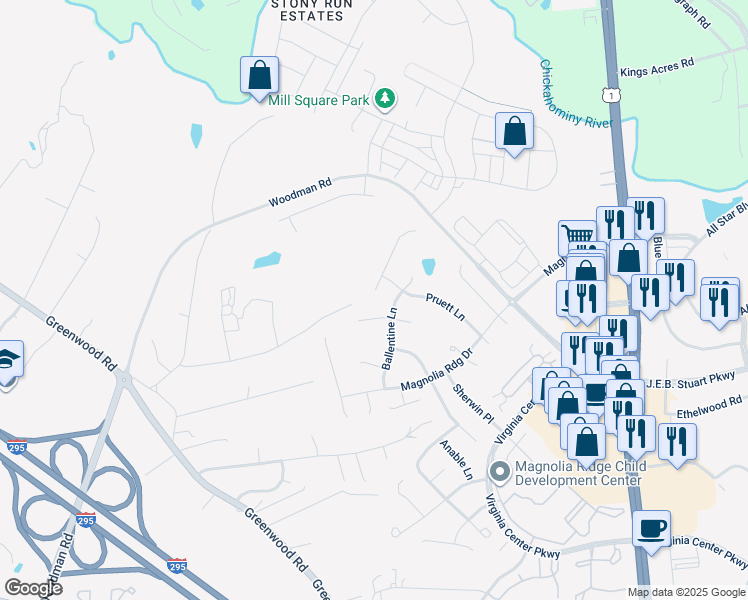 map of restaurants, bars, coffee shops, grocery stores, and more near 2000 Pruett Ct in Glen Allen