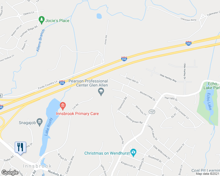 map of restaurants, bars, coffee shops, grocery stores, and more near 5524 Kimbermere Court in Glen Allen