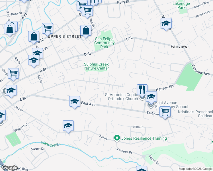 map of restaurants, bars, coffee shops, grocery stores, and more near 25257 Sabeen Place in Hayward