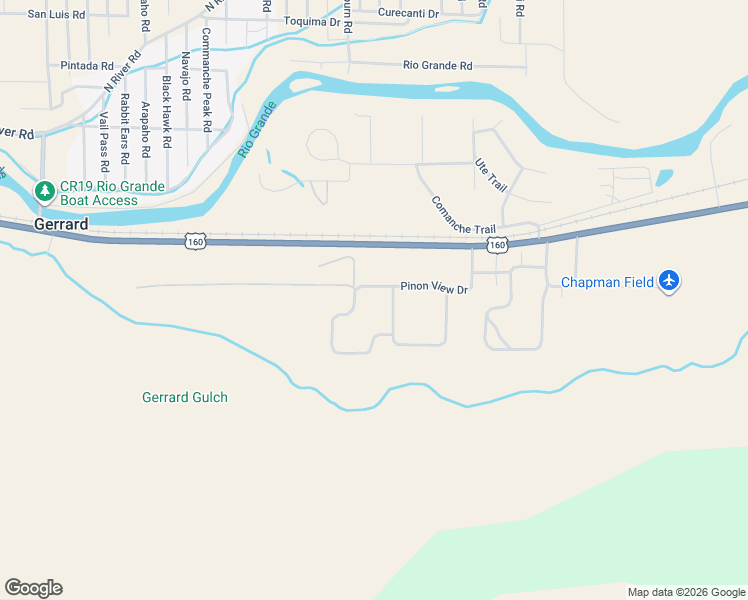 map of restaurants, bars, coffee shops, grocery stores, and more near Pinon View Drive in South Fork