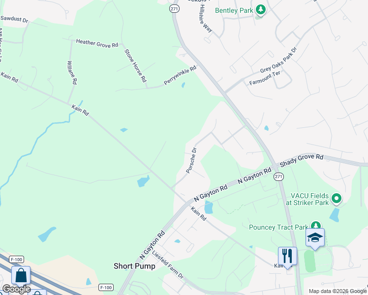map of restaurants, bars, coffee shops, grocery stores, and more near 12285 Porsche Drive in Glen Allen
