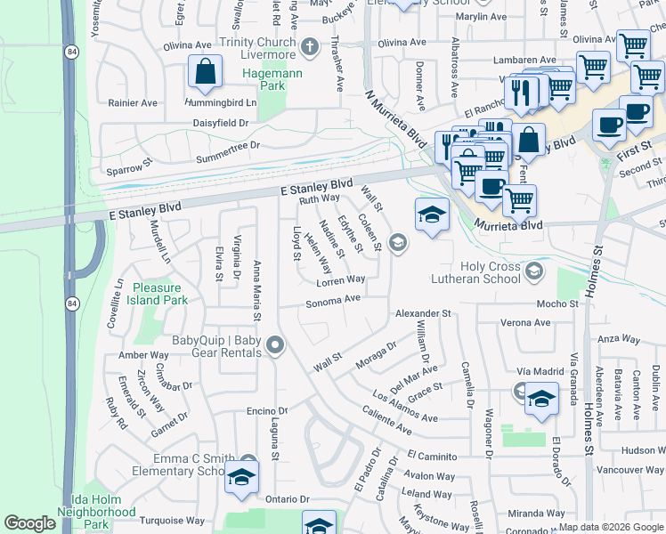 map of restaurants, bars, coffee shops, grocery stores, and more near 368 Helen Way in Livermore